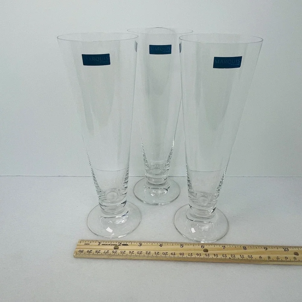 Marquis by Waterford Crystal Pilsner Beer Glasses Set of 3 Clear Footed 9.25in